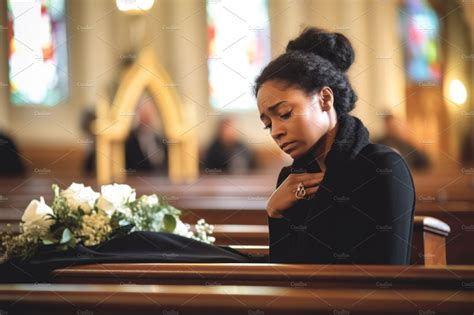 Portrait of grieving and mourning african american woman at chur ...