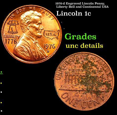 1976-d Engraved Lincoln Penny, Liberty Bell and Continental USA Lincoln ...
