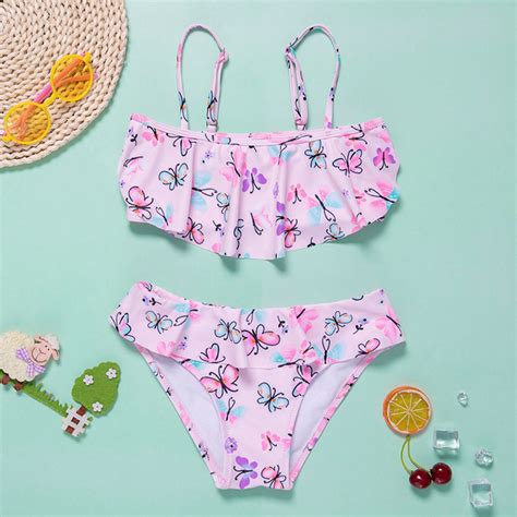 Two Piece Girls Swimsuit Butterfly Children's Swim... – Vicedeal