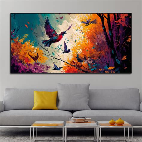 Abstract Art of Forest Landscape with Birds Canvas Wall Painting ...