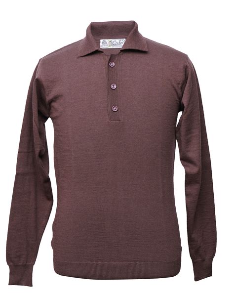 Shop Men pure wool sweater plain collar coffee at Woollen Wear