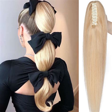 SEGO Jaw/Claw Clip in Hair Extensions Human Hair Clip in Ponytail Hair ...