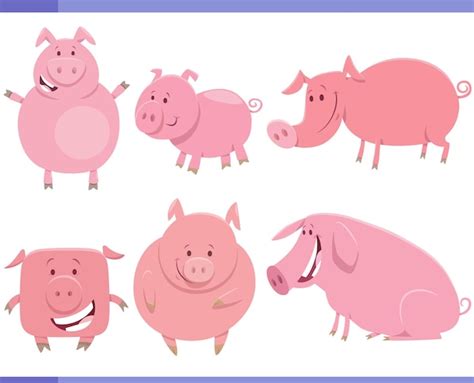 Cartoon happy pigs farm animal characters set | Premium Vector
