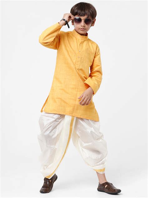 Boys Kurta & Panchakacham Set Yellow-Front view