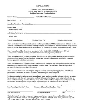 Fillable Online Refusal of the Newborn Screening Blood Test Fax Email ...