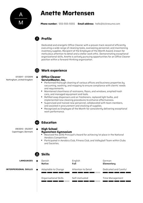 Office Cleaner Resume Example | Kickresume
