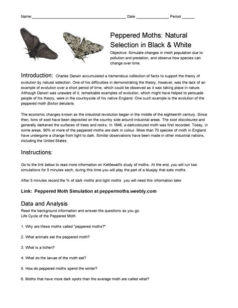 Peppered Moths Activity for Evolution and Natural Selection - - Studocu