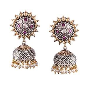 Buy Sunflower Shaped Pink Ruby Earring with Ghungroo Beads for Womans ...