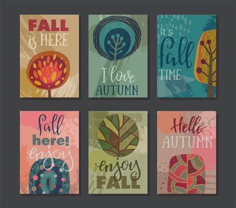 Wektor zbiory jesiennych kart. Upadek szablonów ulotki z tekstem strony ...