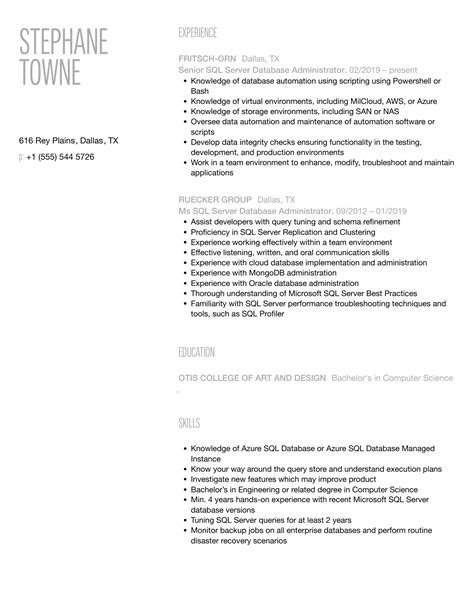 SQL Server Database Administrator Resume 的图像结果