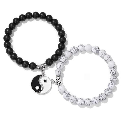 Fashion Frill Couple Bracelets Black & White Onyx Stretchable Wrist ...