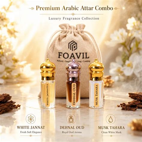 FOAVIL Pack of 3 Dehnal Oud, Musk Tahara & White Jannat Attar Combo ...