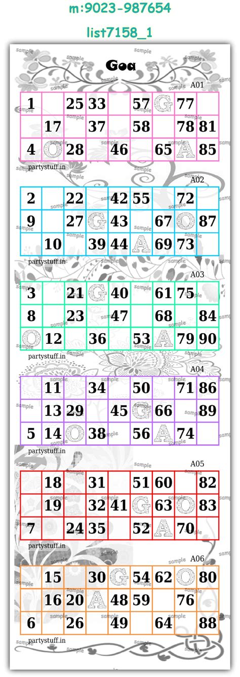 Goa theme designs in Tambola Housie, Cards