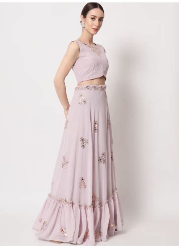 Sequined Semi-Stitched Lehenga & Unstitched Blouse With Dupatta ...