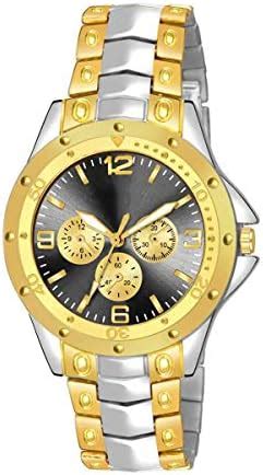 ENDEAVOUR Analogue Silver Gold Strap & Black Dial Quartz Movement Men's ...