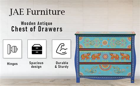JAE Wooden Handpainted Chest of Drawer | Wooden Antique Cabinet for ...