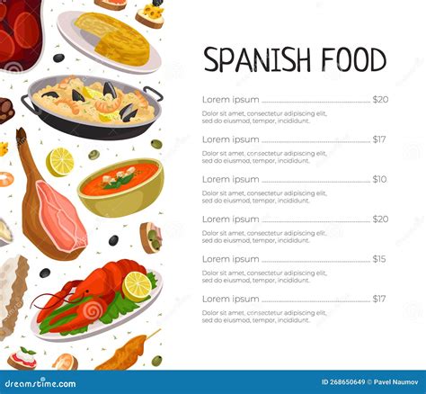 Spanish Food Menu Template Set. Delicious Traditional Dishes of Spain ...