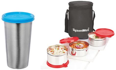 Buy Signoraware Executive Stainless Steel Lunch Box Set, Set of 3, Red ...