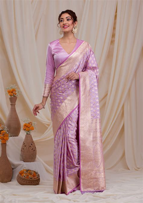 Buy Purple Zariwork Banarasi Banarasi Silk Saree - Koskii