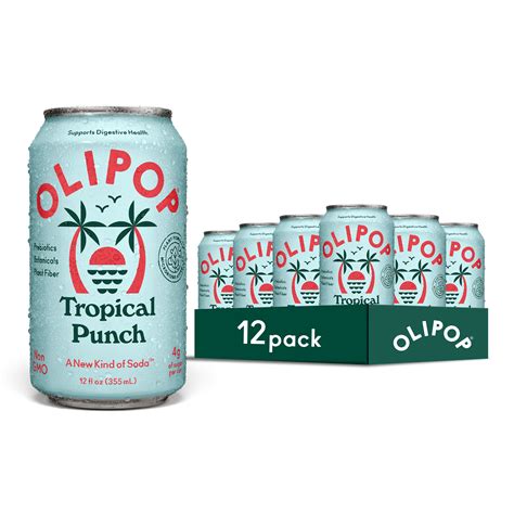 OLIPOP Prebiotic Soda, Tropical Punch, 12 fl oz, 12 Pack, Refrigerated ...