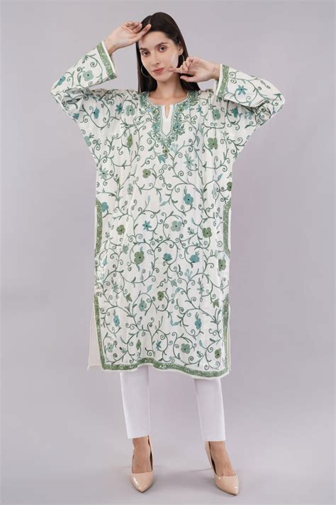 Order Elegant Off-White Kashmiri Pheran with Green Jamwar Aari ...