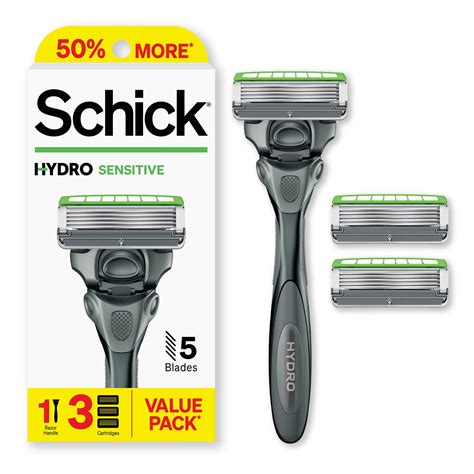 Schick Hydro Sensitive Men's 5 Blade Razor Starter Kit with 3 Refills ...