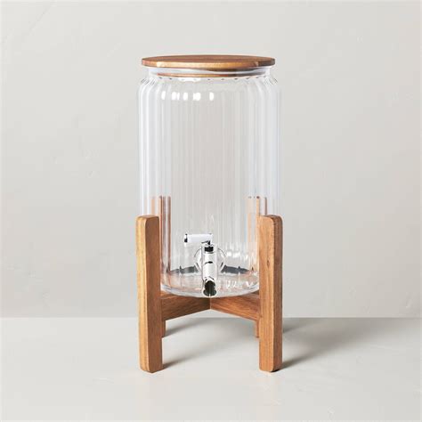 2gal Ribbed Clear Plastic Beverage Dispenser with Stand & Wood Lid ...