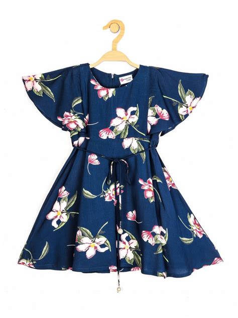 Girls Teal Blue Printed Dress With Belt 12255 | Peppermint