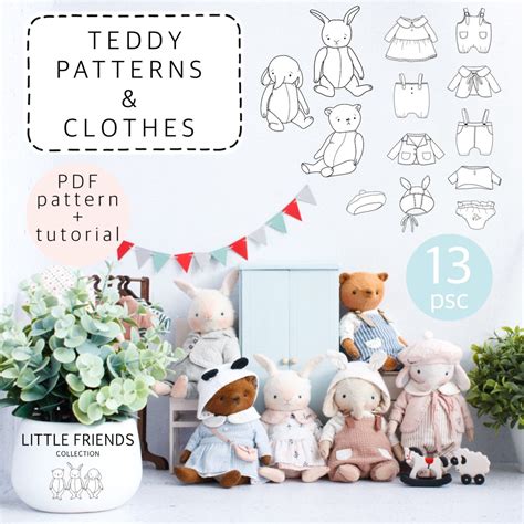 Set of Teddy Patterns and Clothes, Teddy Bear Pattern, Elephant Sewing ...