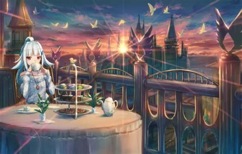 Wallpaper the sky, sunset, the tea party, balcony, Lize Helesta ...