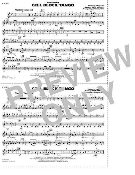 Cell Block Tango (from Chicago) (arr. John Wasson) - F Horn by Kander ...