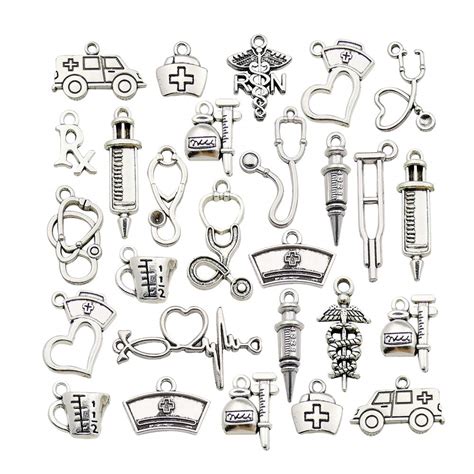 70pcs Craft Supplies Antique Silver Medical Nurse Charms Stethoscope ...