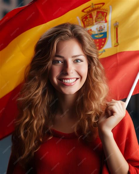 Premium Photo | European Joy Young Woman Cheers with Spanish Flag