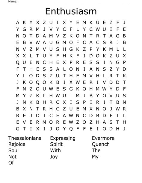 Enthusiasm Word Search - WordMint