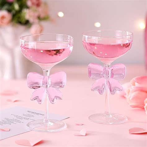 Amazon.com: Funnymoom 2 Pack Bow Wine Glasses Pink Bow Clear Cocktail ...