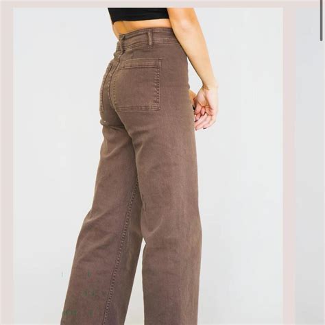 straight wide leg brown denim pants!! kesley jade... - Depop