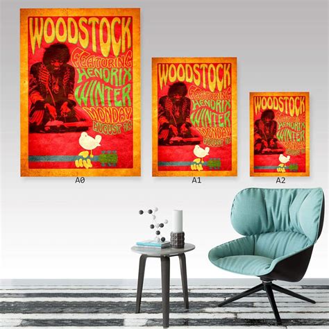 Buy Woodstock Jimmy Hendrix Vintage Retro A0 A1 A2 A3 A4 Satin Photo ...