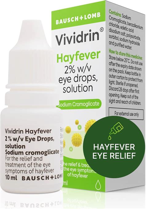 Vividrin Hayfever Eye Drops, 10ml, Contains Sodium Cromoglicate for Hayfever Relief, Allergy Eye ...