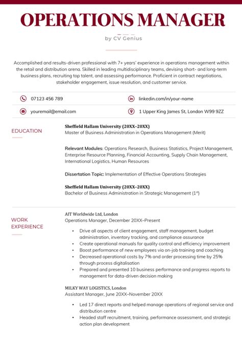 Image result for Operations Project Manager CV