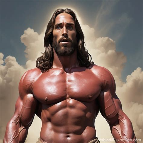 jesus with giga chad face and strong muscle posing anti natural muscles ...