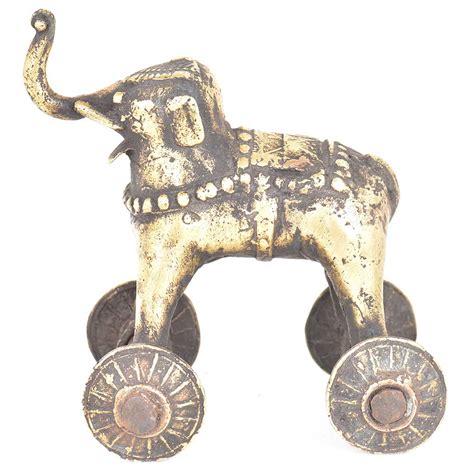Brass Elephant Temple Toy With Wheels