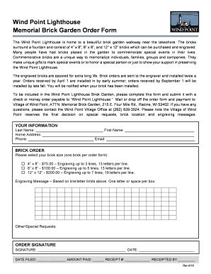 Fillable Online Wind Point Lighthouse Memorial Brick Garden Order Form ...