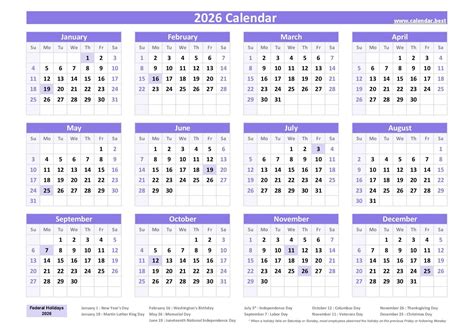 2026 Calendar With Bank Holidays - Free Printable Online