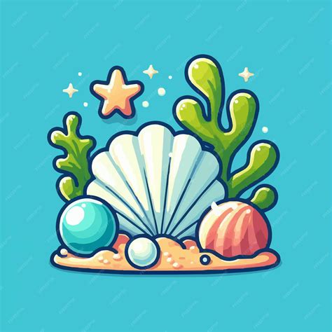 Premium Vector | Free vector Open Pearl shell and seaweed in ocean cartoon