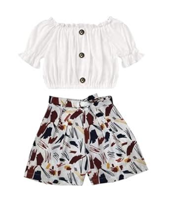Buy Girls DESIGNER FUSION WEAR Crop TOP and Short Set (White) (6-7 Year ...