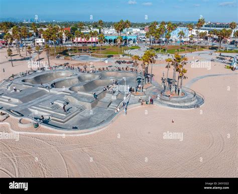 Aerial view of the skatepark of the Venice Beach in LA, California ...