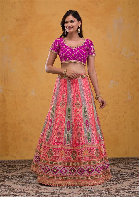 Buy Rani Pink Zariwork Banarasi Semi Stitched Lehenga - Koskii