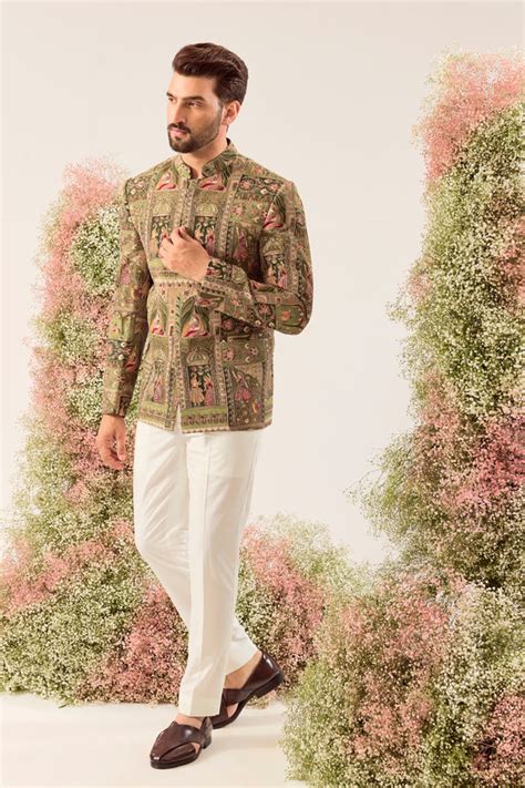This striking green royal heritage bandhgala is a masterpiece of ...