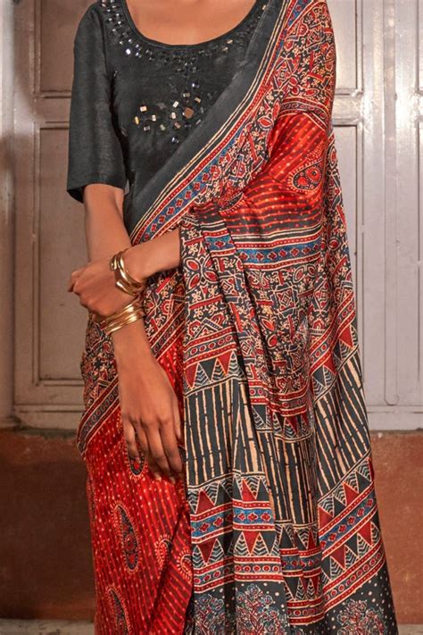 Buy Ajrakh Sarees Online | MySilkLove - Exclusive Offers!