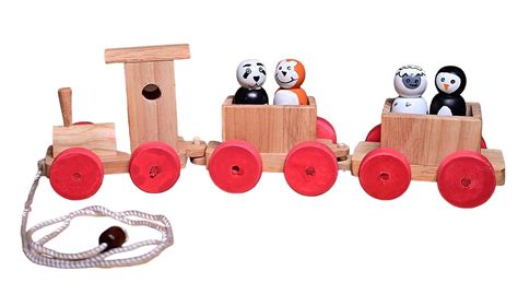 Buy Channapatna Toys Wooden Train with 4 Animals Peg Dolls for 12 ...